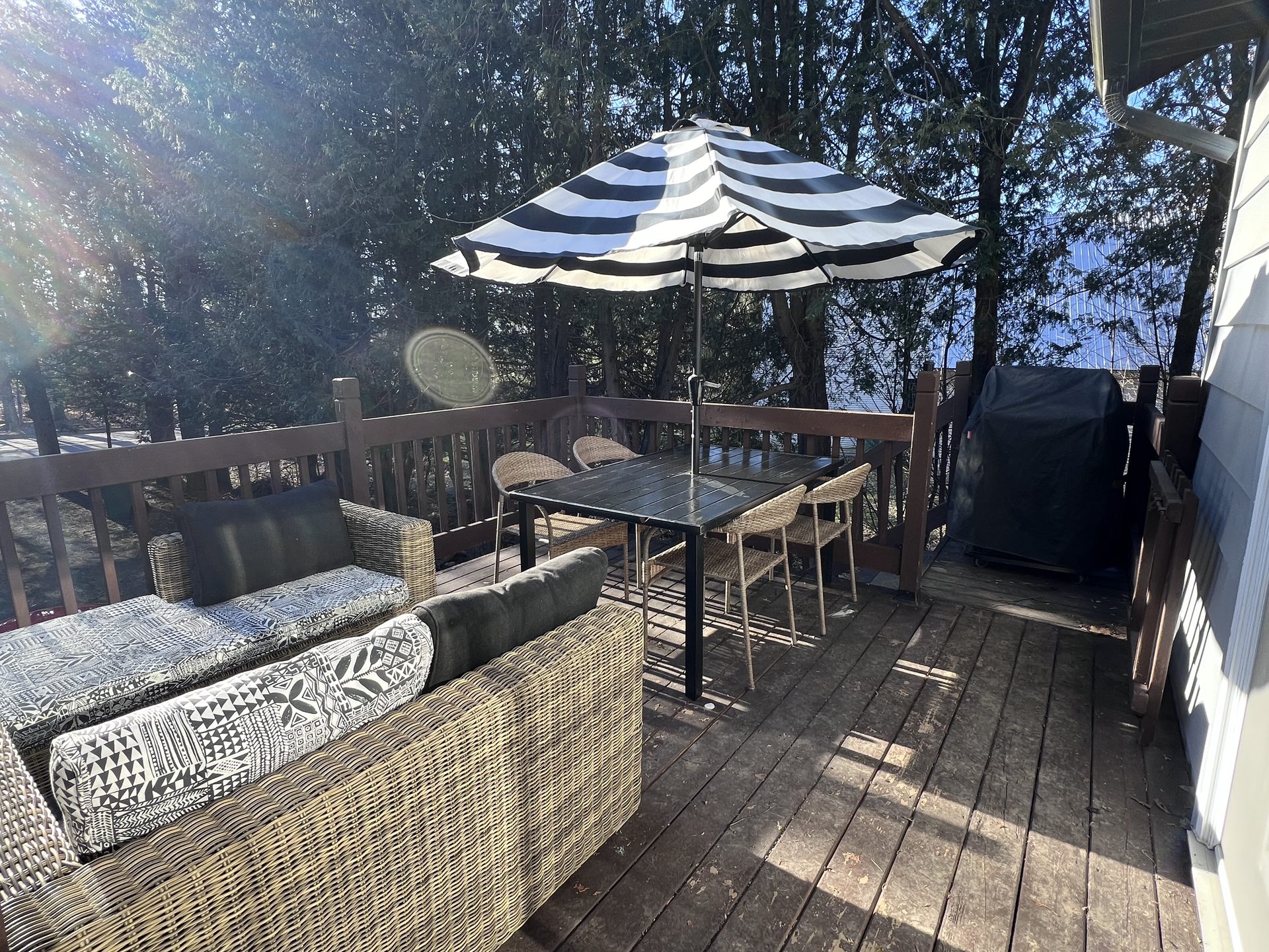 Deck and patio with umbrella