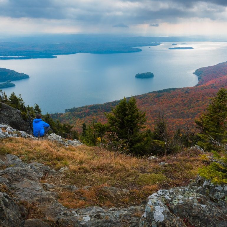 Mountain summit with lake view